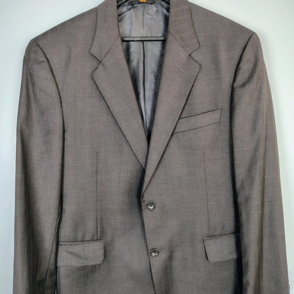 Jos A Bank Signature Gold Mens Brown Pinstripe Blazer Jacket Made in Italy 42R